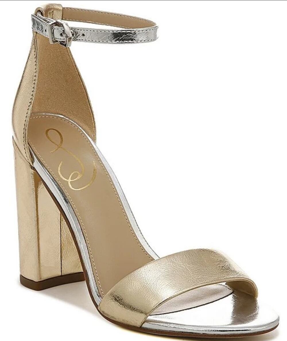 SAM EDELMAN Women's Yaro Dress Sandals Size 10.5 Gold Leather Blocked Heel NWOB